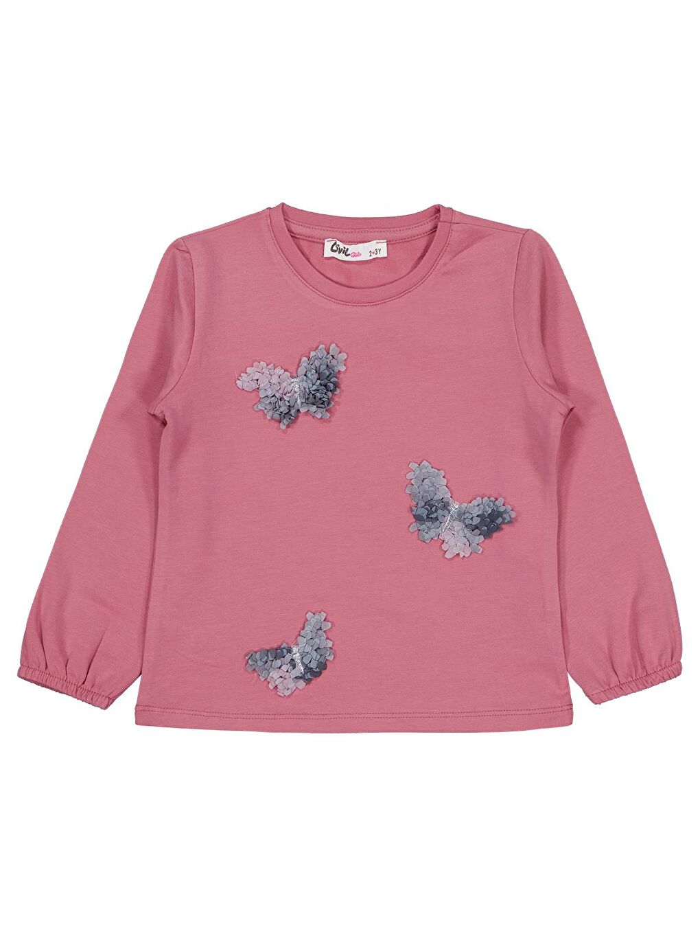 Girls Kelebek Nakışlı 2-5 Yaş Sweatshirt - Pembe 5-6 Yaş-1
