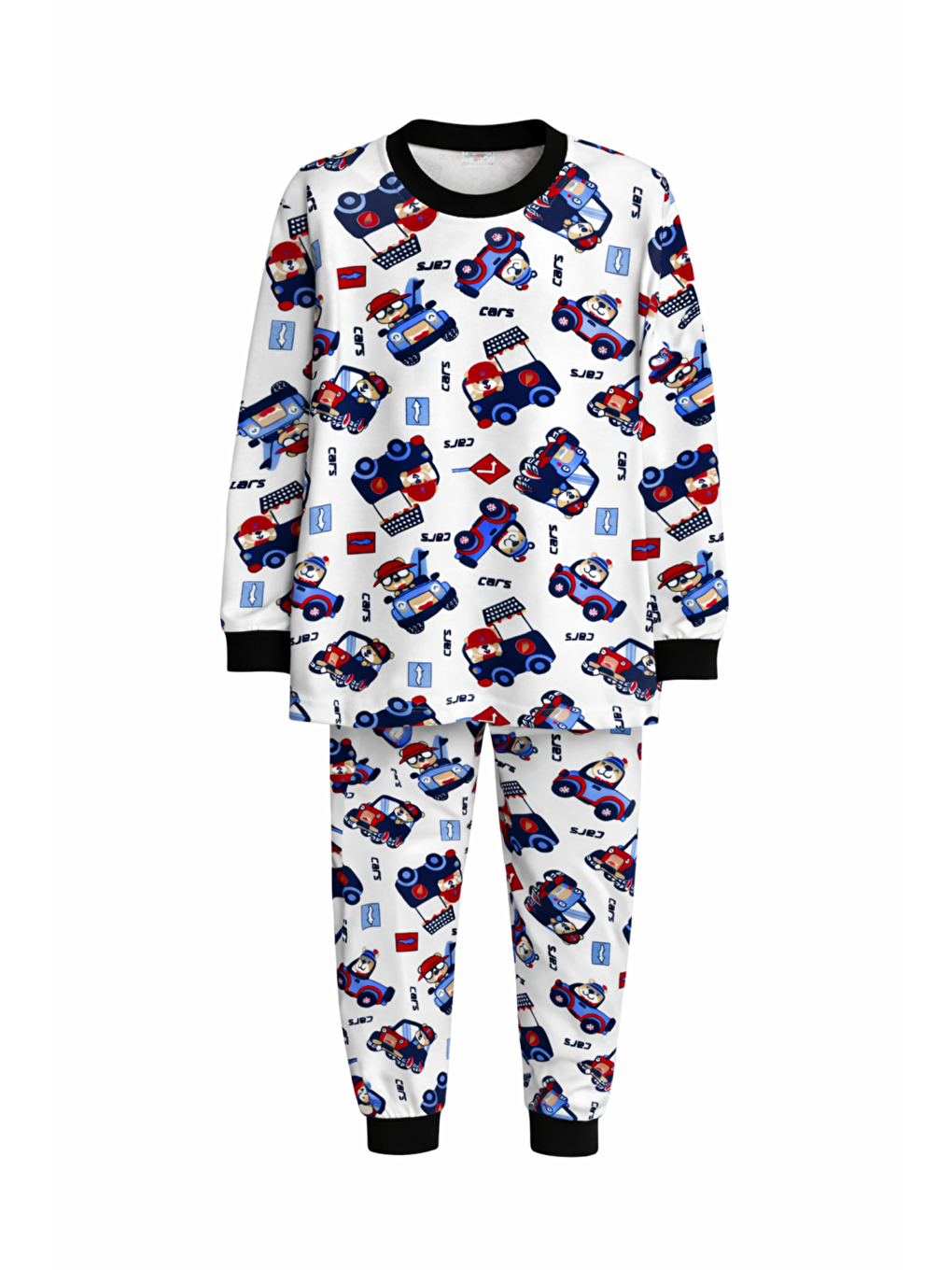 Lacivert Erkek Çocuk %100 Doğal Pamuk Yüksek Kalite Uzun Kollu Manşetli Pijama Takımı-1