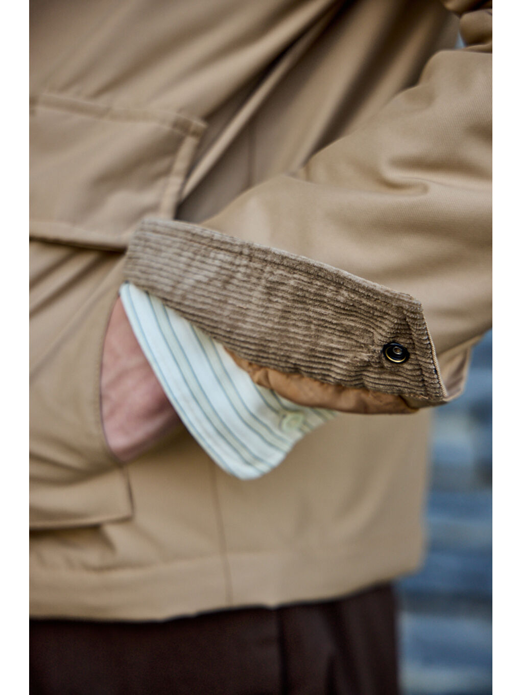 Erkek Kontrast Yakalı Mont Ceket Bej-6