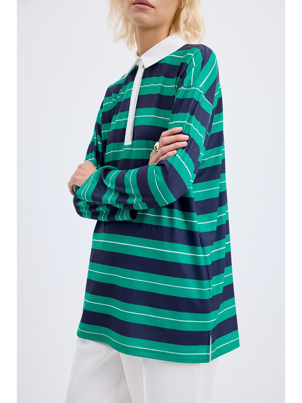 Polo Yaka Çizgili Sweatshirt Lacivert-3