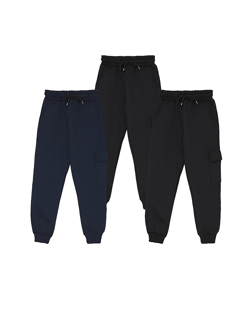 Lacivert 3'lü Eşofman Altı Jogger Kargo Cepli Çocuk Okul Pantolonu