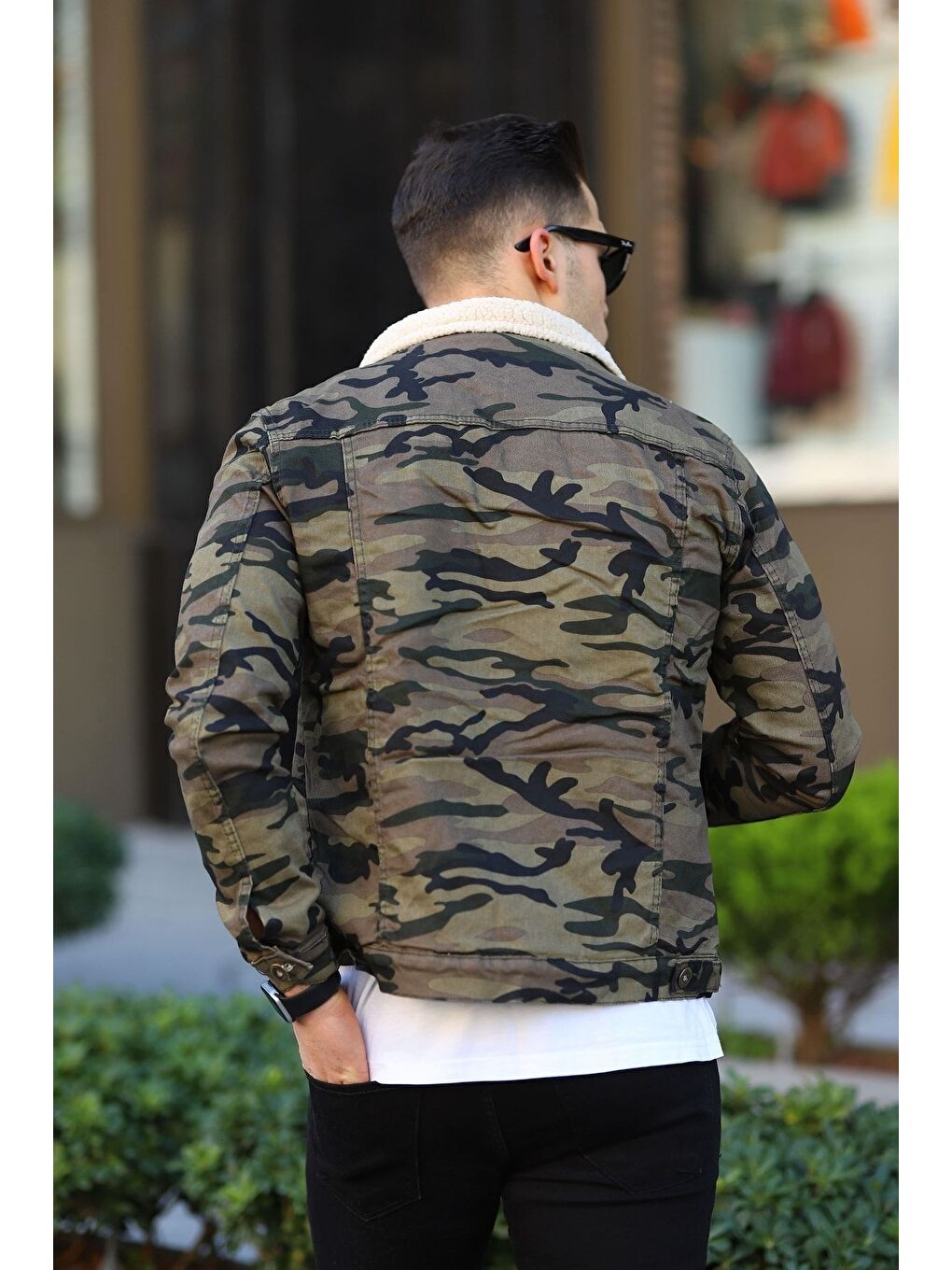 Yeşil Erkek Trend Kışlık Içi Kürklü Jean Ceket Kamufulaj-3