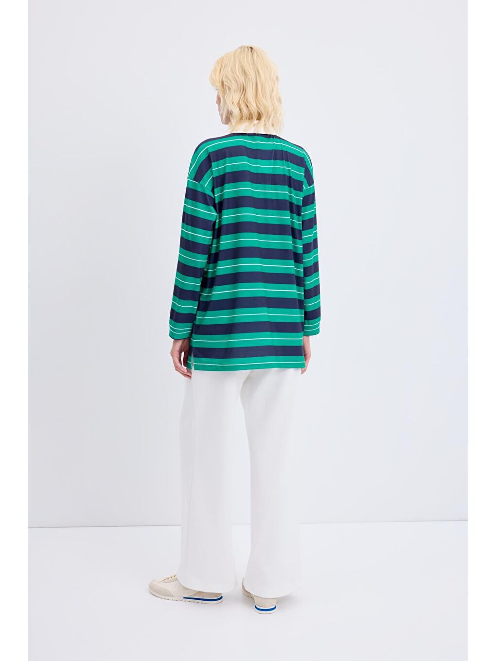 Polo Yaka Çizgili Sweatshirt Lacivert-4