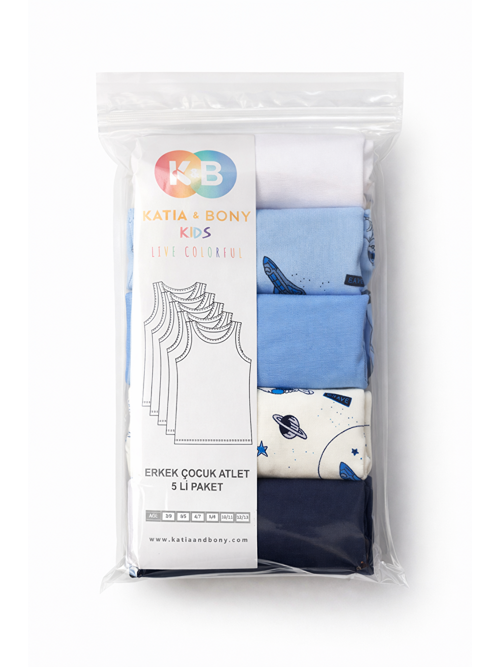 Karışık Erkek Çocuk Uzay Desenli 5'Li Atlet-2