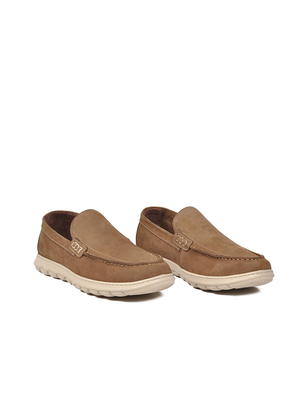 Ekru Kum Nubuk Hakiki Deri Anatomik Hafızalı Rahat Taban Erkek Casual Ayakkabı Loafer M732-2