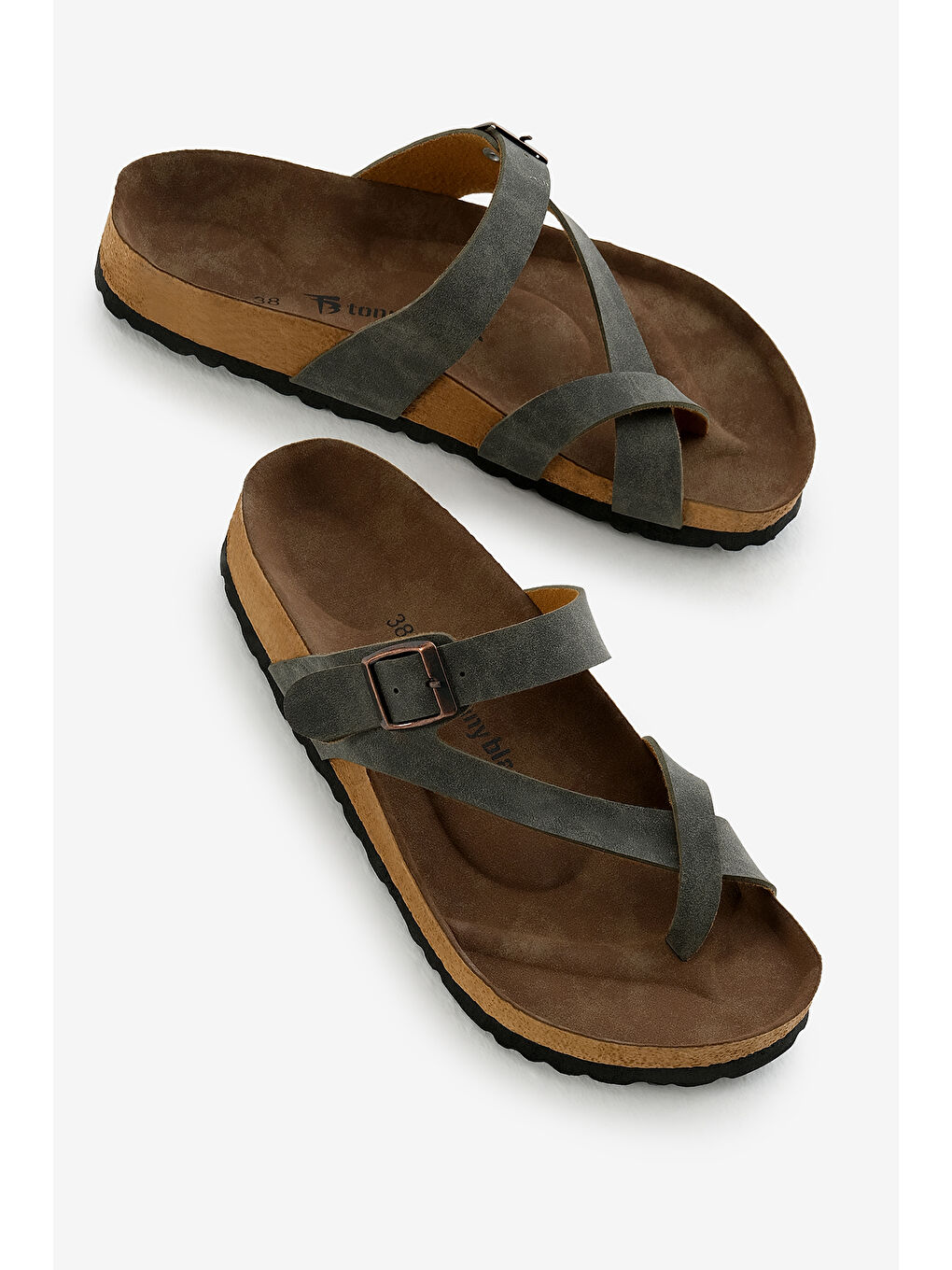 Kadın Haki Rahat Kalıp Poli Taban Çapraz Model Nubuk Parmak Arası Terlik-2