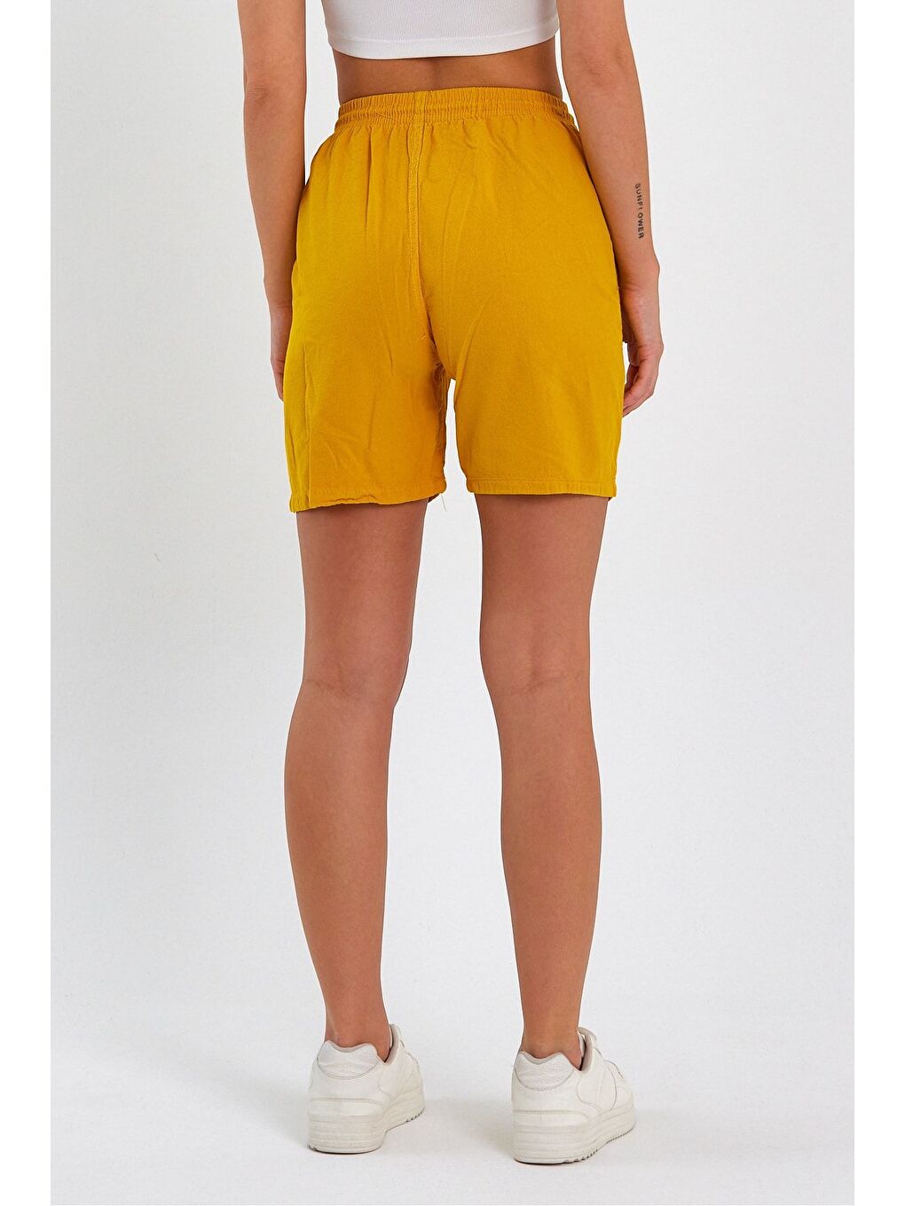 Kadın Sarı Rahat Kesim Keten Şort-3