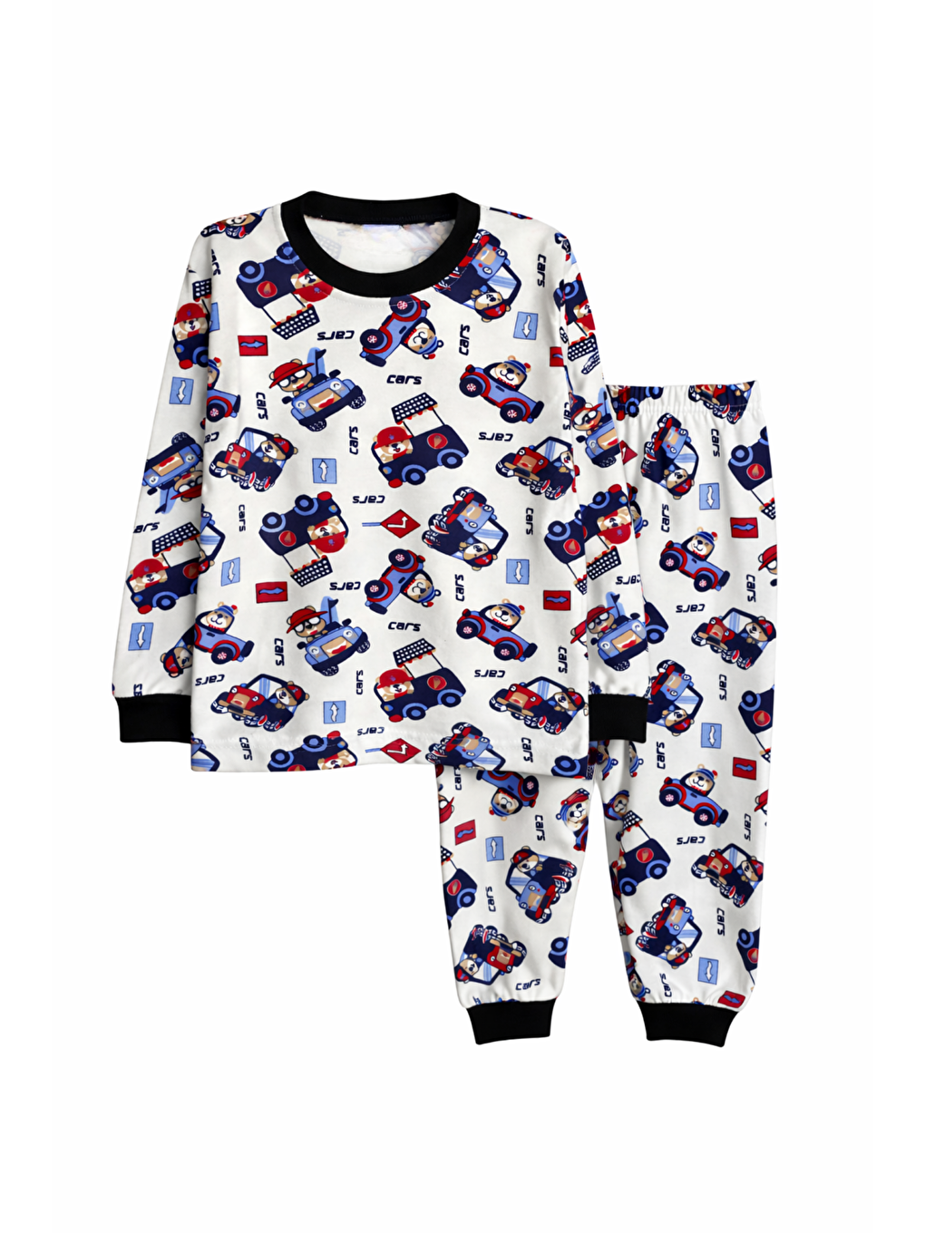 Lacivert Erkek Çocuk %100 Doğal Pamuk Yüksek Kalite Uzun Kollu Manşetli Pijama Takımı-5