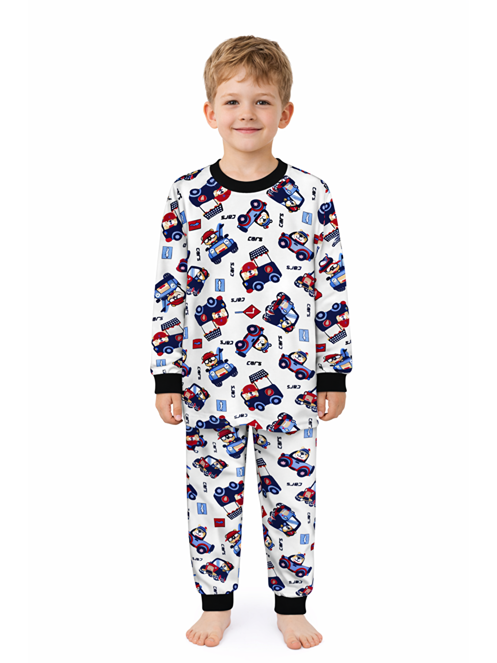 Lacivert Erkek Çocuk %100 Doğal Pamuk Yüksek Kalite Uzun Kollu Manşetli Pijama Takımı-6