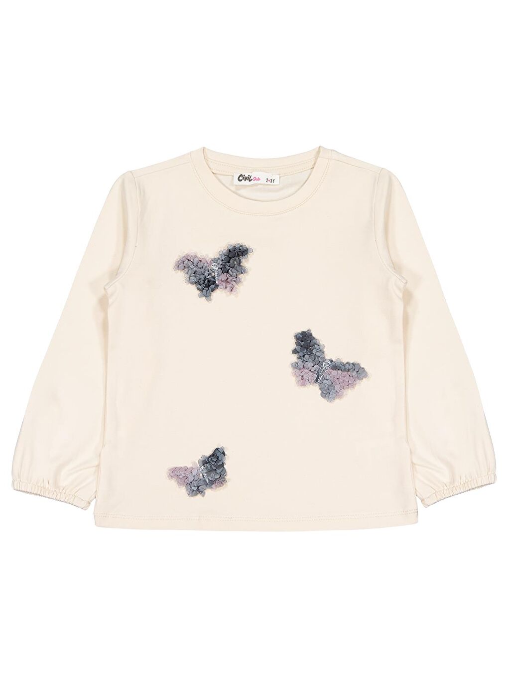 Bej Girls Kelebek Nakışlı 2-5 Yaş Sweatshirt - Fil Dişi 2-3 Yaş