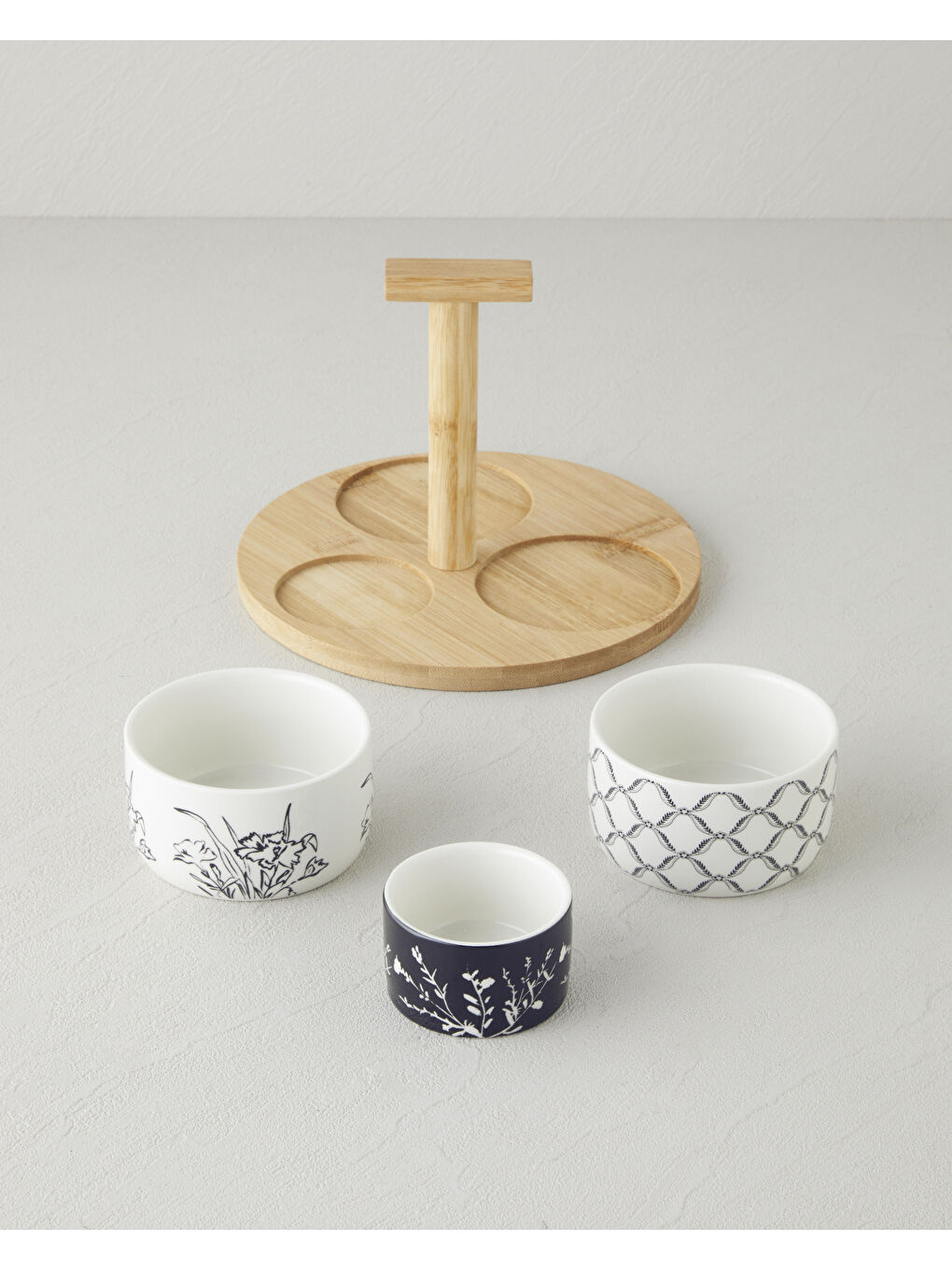 Floral Dreams Stoneware 4 Parça Sunumluk 20 cm Siyah - Beyaz-1