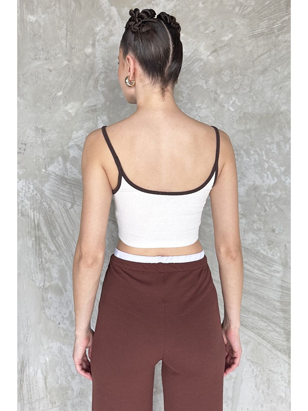 Ekru İp Askılı Nakışlı Crop Top Kaşkorse Bluz (s-m-l Uyumludur)-2