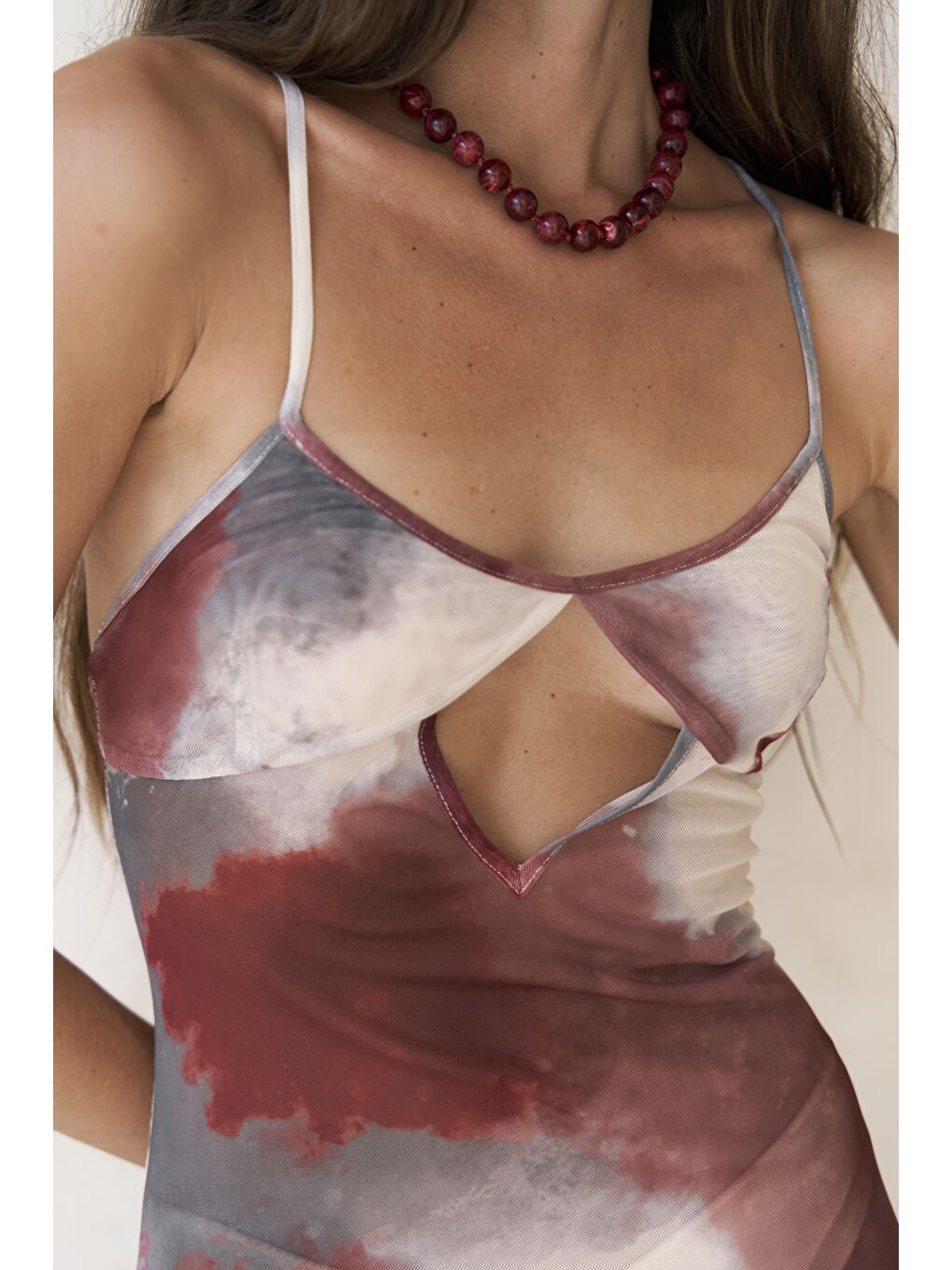 Diavonesta Bağcık Detay Dekolteli Bordo Uzun Elbise-7