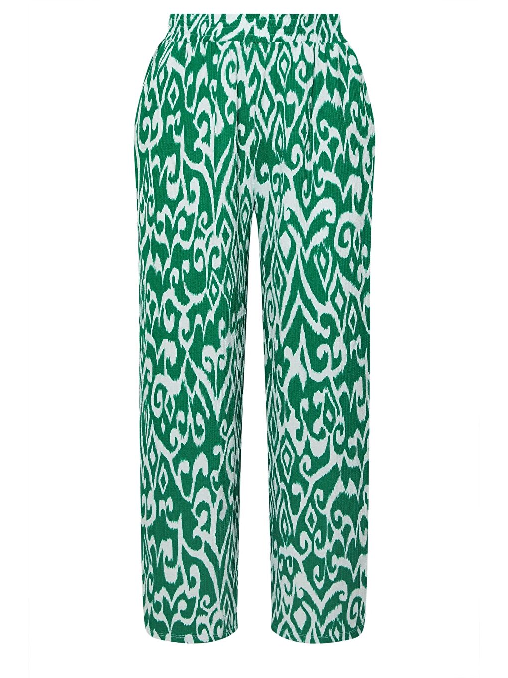 Yeşil Büyük Beden Beli Lastikli Bol Paça Desenli Cepli Pantolon 303969-5