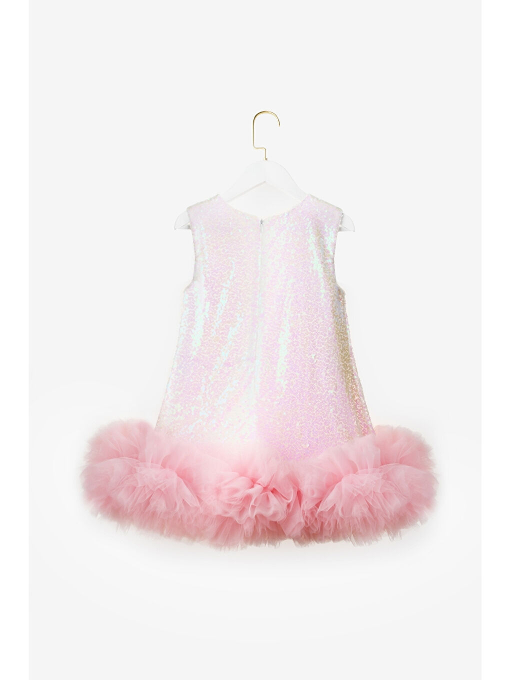 Beyaz  Fırfır Detaylı Pullu Kız Bebek Elbise - Dakota-1