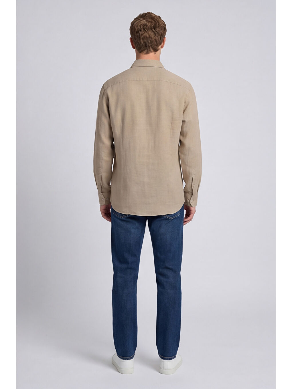 Erkek Bej Normal Kesim Regular Fit %100 Pamuk Klasik Yaka Muslin Gömlek-3