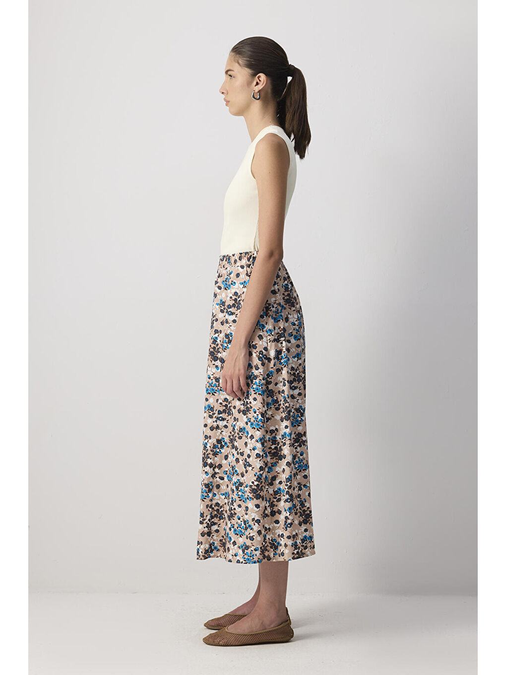 Bej Çiçek Desenli Etek-2