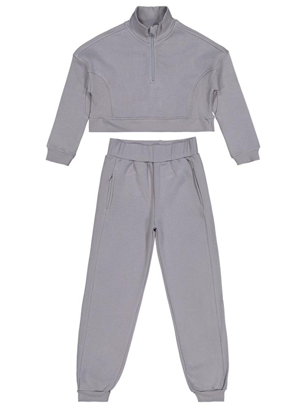 Girls Fermuar Detaylı 10-13 Yaş Eşofman Takımı - Gri 13-14 Yaş