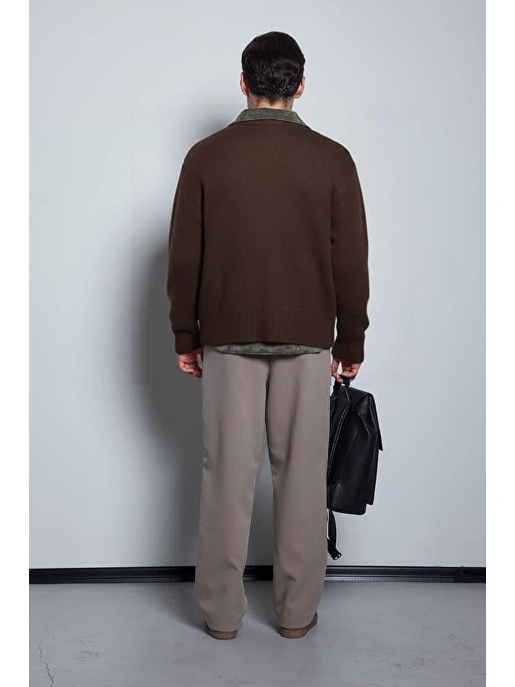 Erkek Oversize Düğmeli Hırka Kahverengi-4