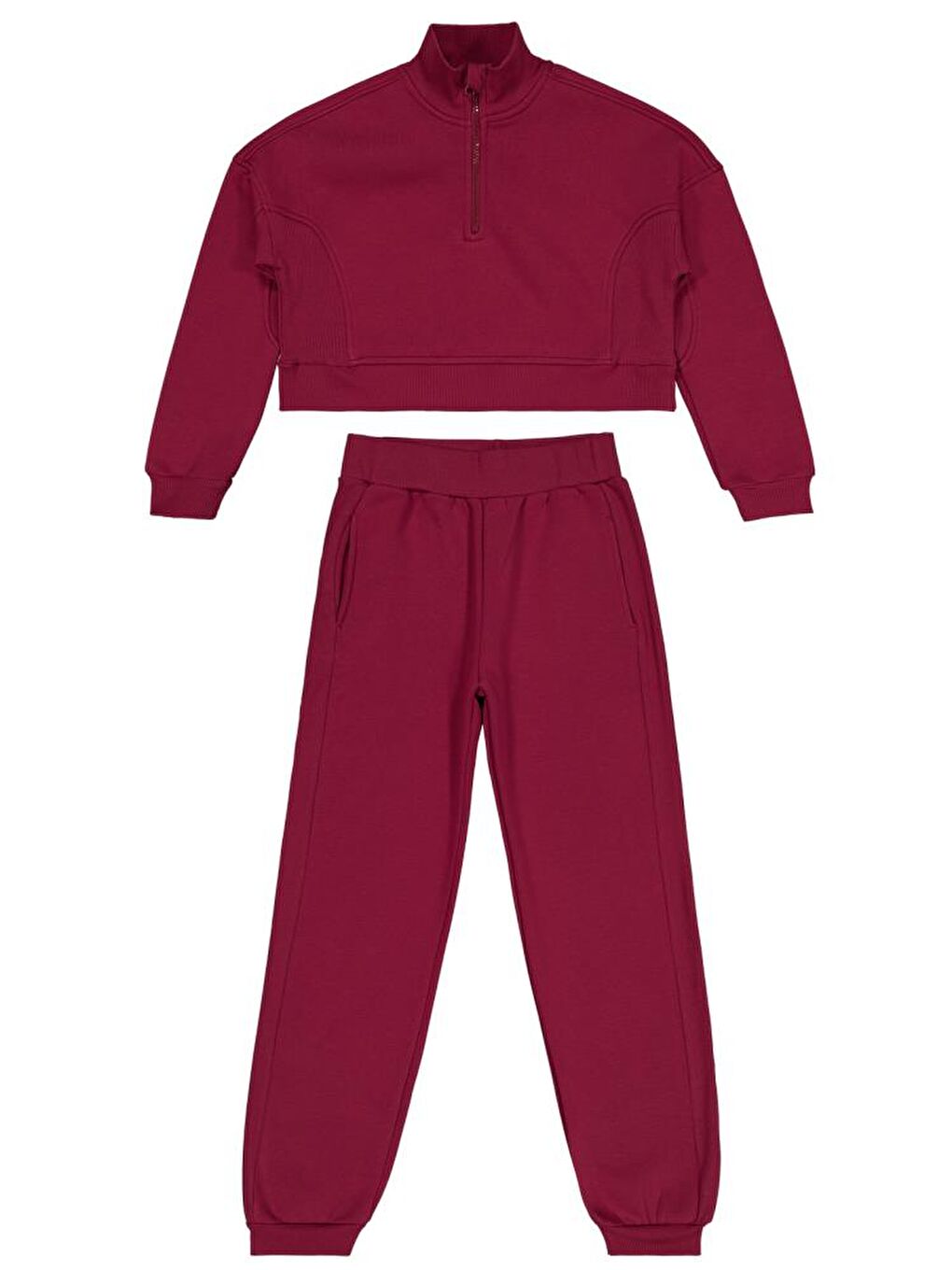 Girls Fermuar Detaylı 10-13 Yaş Eşofman Takımı - Bordo 11-12 Yaş