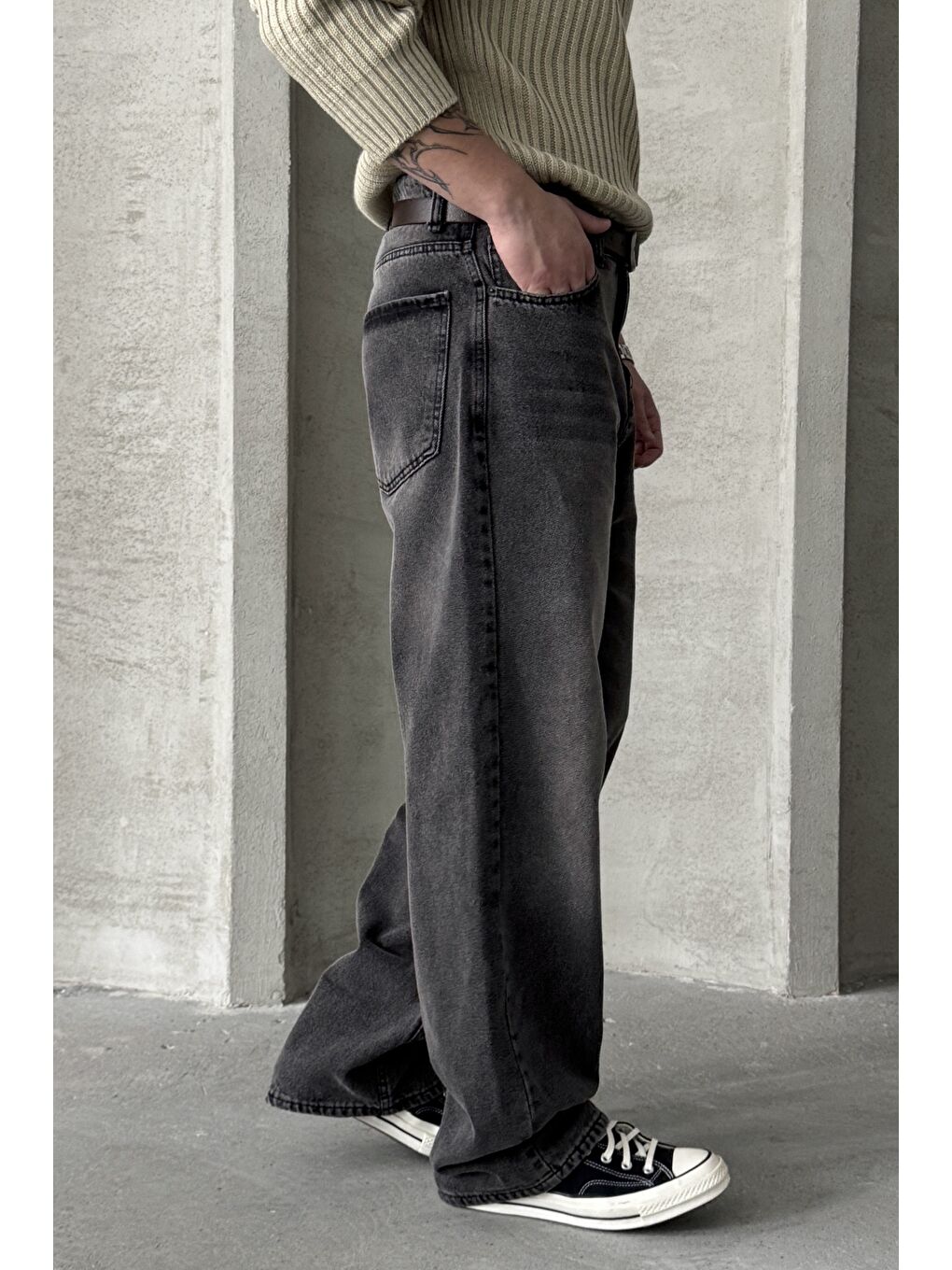 Gri Erkek Ekstra Baggy Jean Pantolon-4