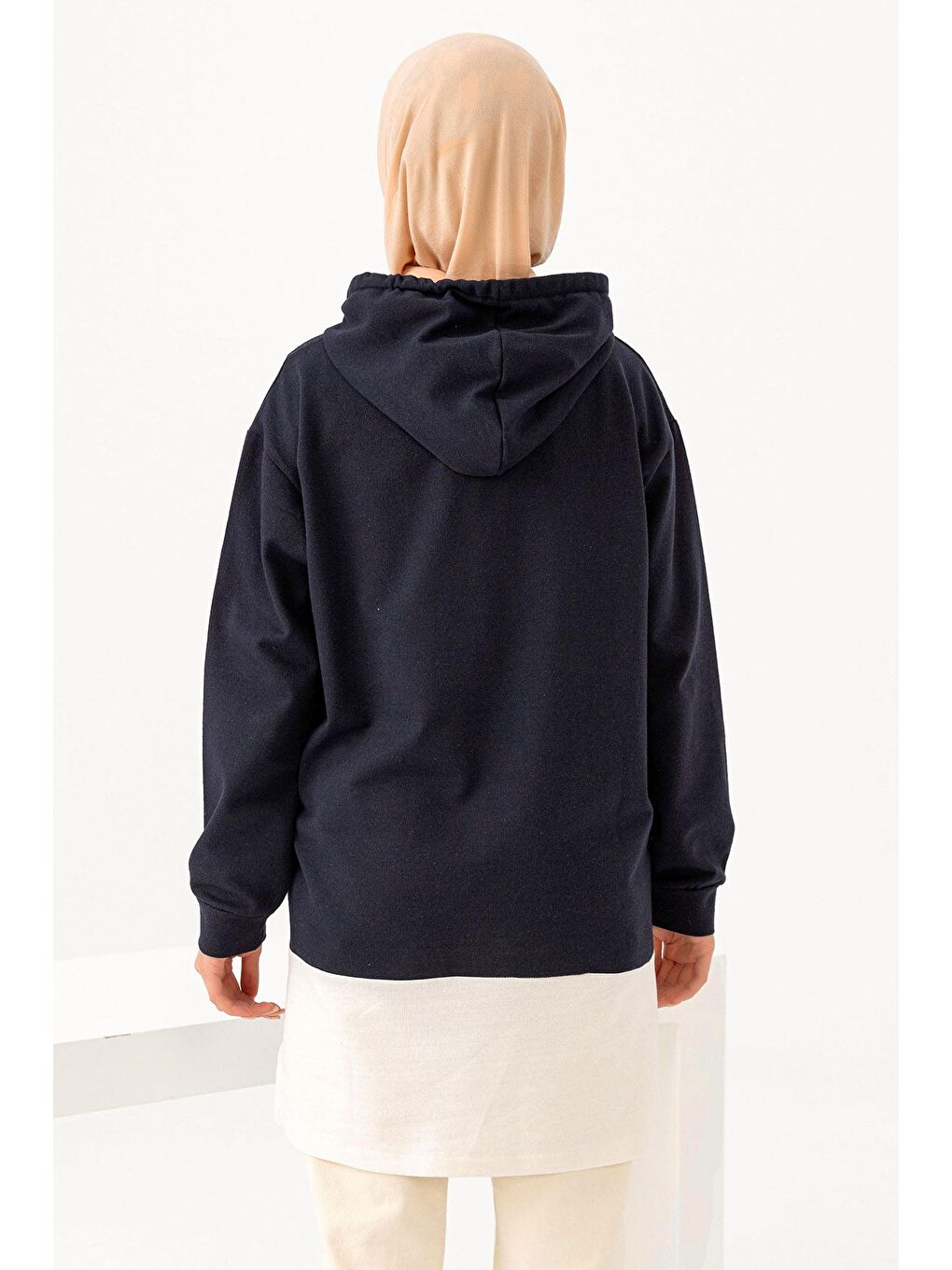 Kapüşonlu Yaka Kadın Lacivert Tunık - 3328-4