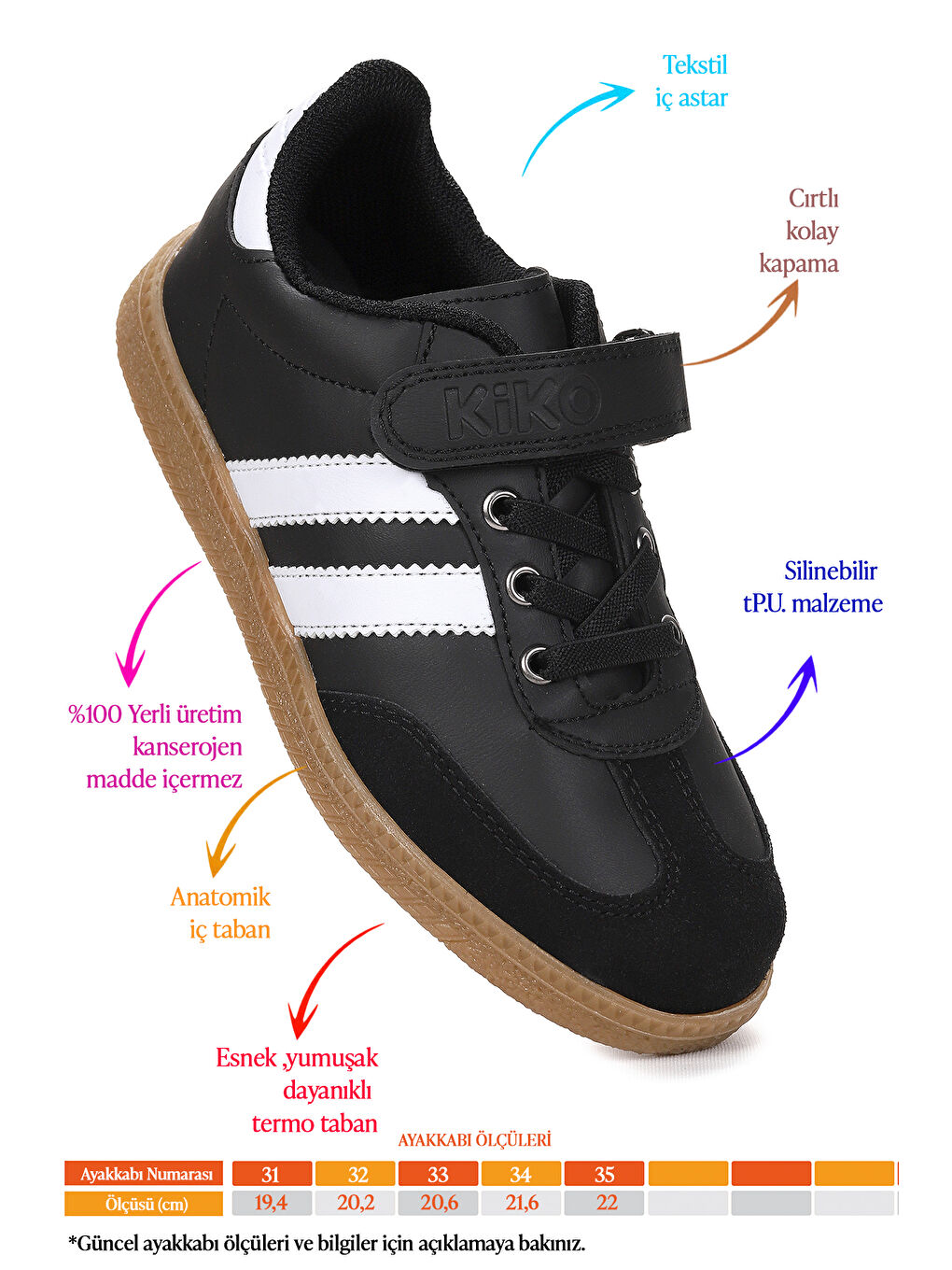 Siyah Renis Günlük Cırtlı Kız Çocuk Spor Ayakkabı-1