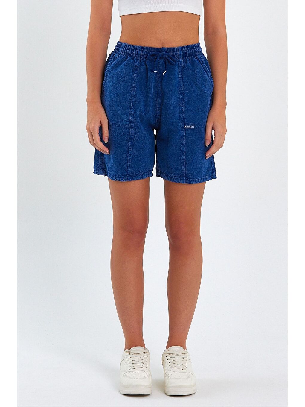 Kadın Lacivert Rahat Kesim Keten Şort