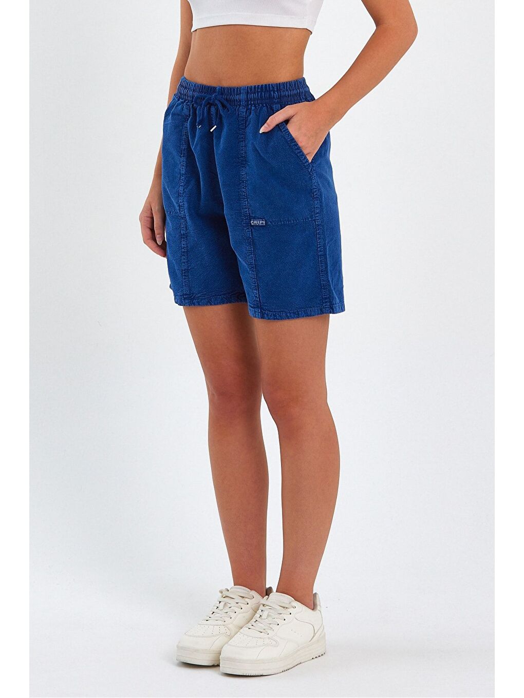 Kadın Lacivert Rahat Kesim Keten Şort-2