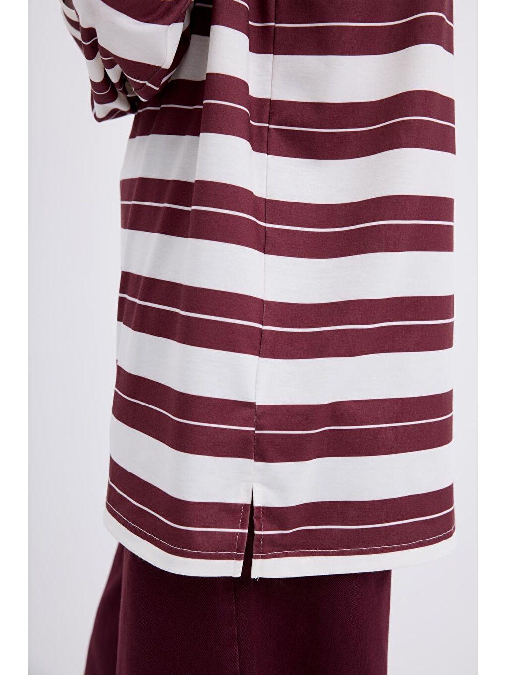 Polo Yaka Çizgili Sweatshirt Bordo-3