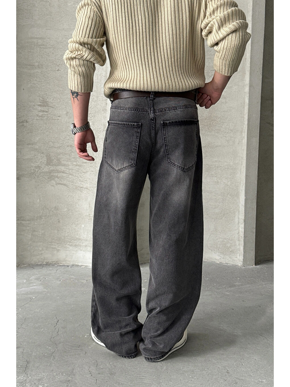Gri Erkek Ekstra Baggy Jean Pantolon-5