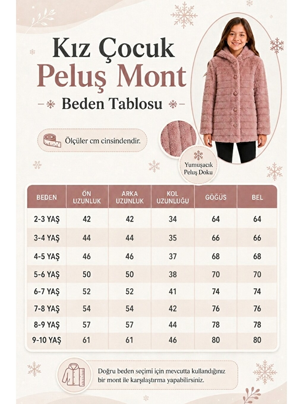 Pembe Kız Çocuk Kışlık Kapüşonlu Düğmeli Astarlı Yatay Çizgili Pelüş Mont Ak4518-4