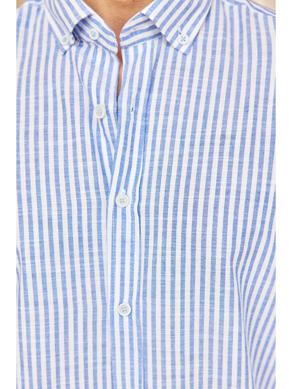 Mavi Misato Erkek Gömlek Modern Slim Fit Keten Görünümlü İnce Çizgili Hafif Kumaş-7