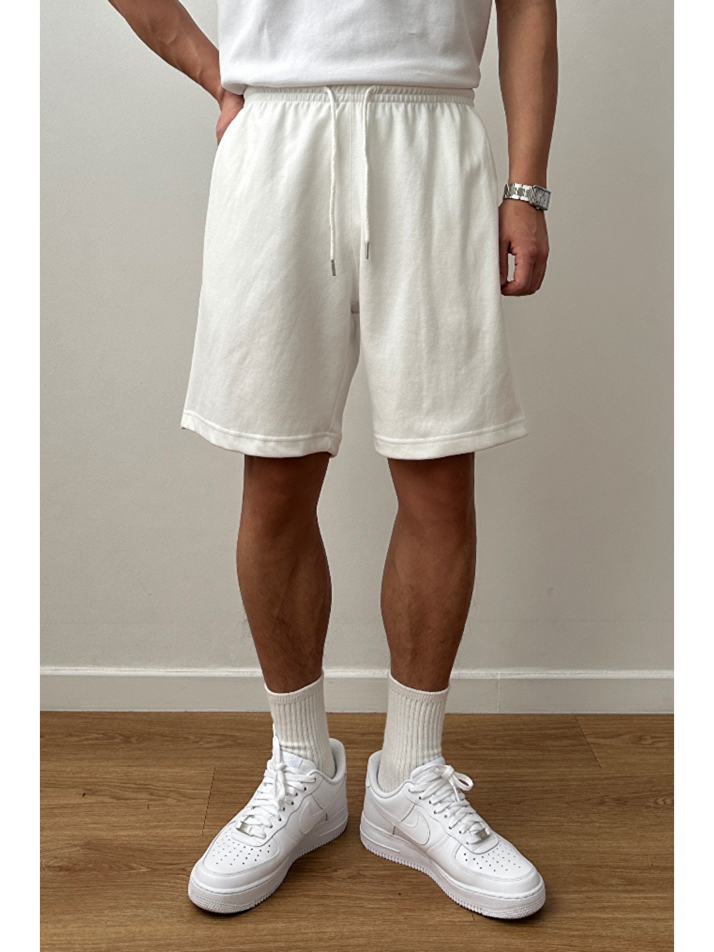 Erkek Comfort Fit Beyaz %100 Pamuk Şort   Bermuda