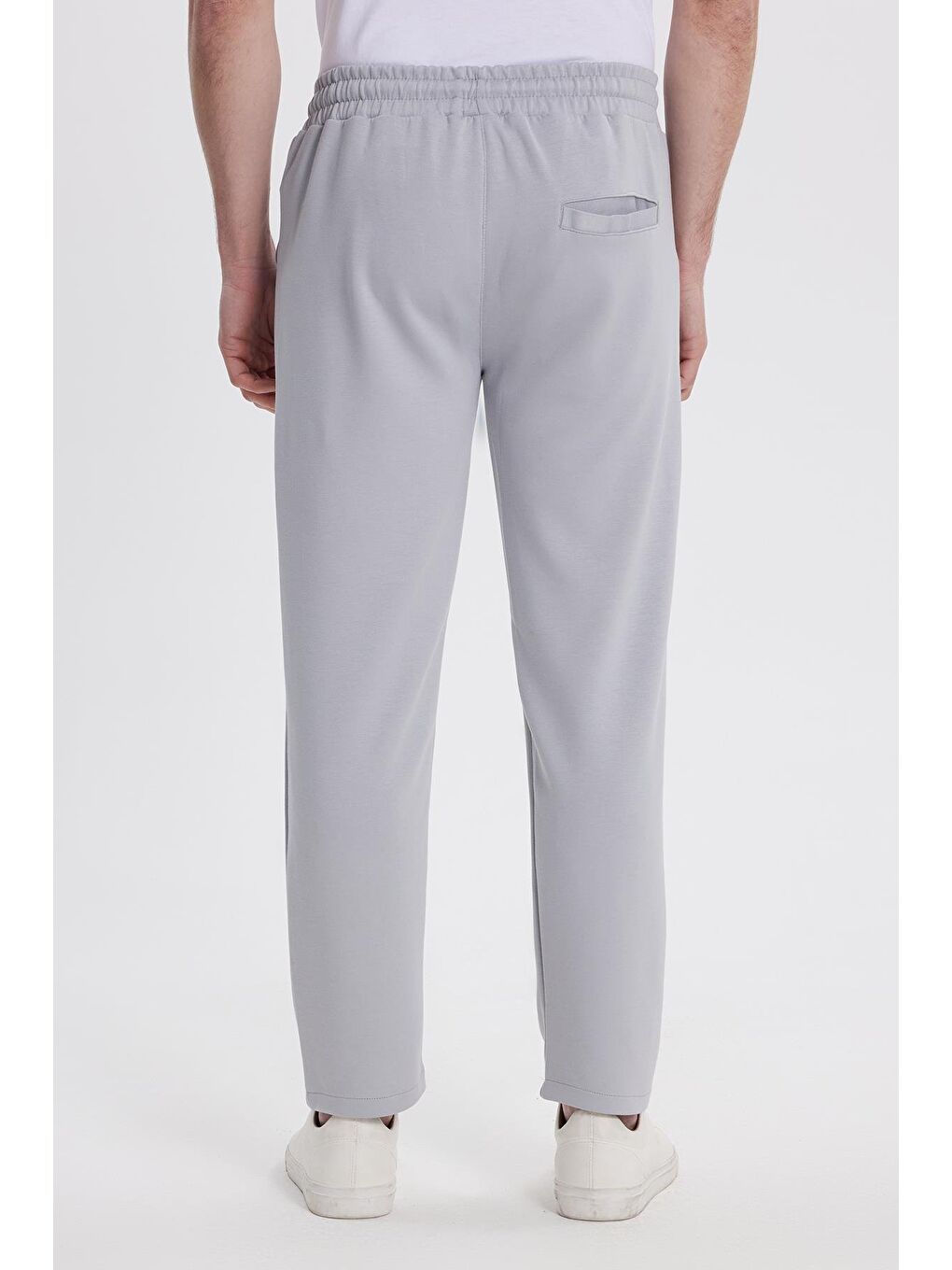 Erkek Slim Fit Dar Kesim Beli Bağcıklı 3 Cepli Geniş Paça Gri Eşofman Altı-6