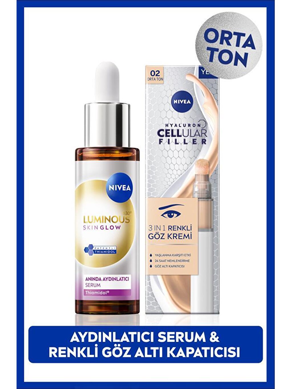 Luminous630 Skin Glow Serum 30ml ve Cellular Filler Cushion Renkli Göz Bakım Kremi 15ml, Orta Ton
