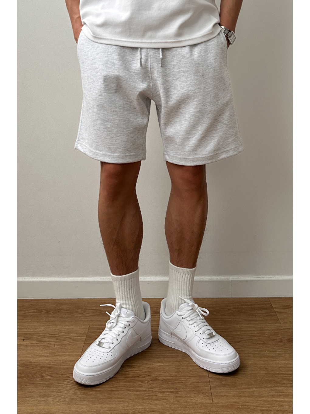 Erkek Comfort Fit Beyaz %100 Pamuk Şort   Bermuda-3