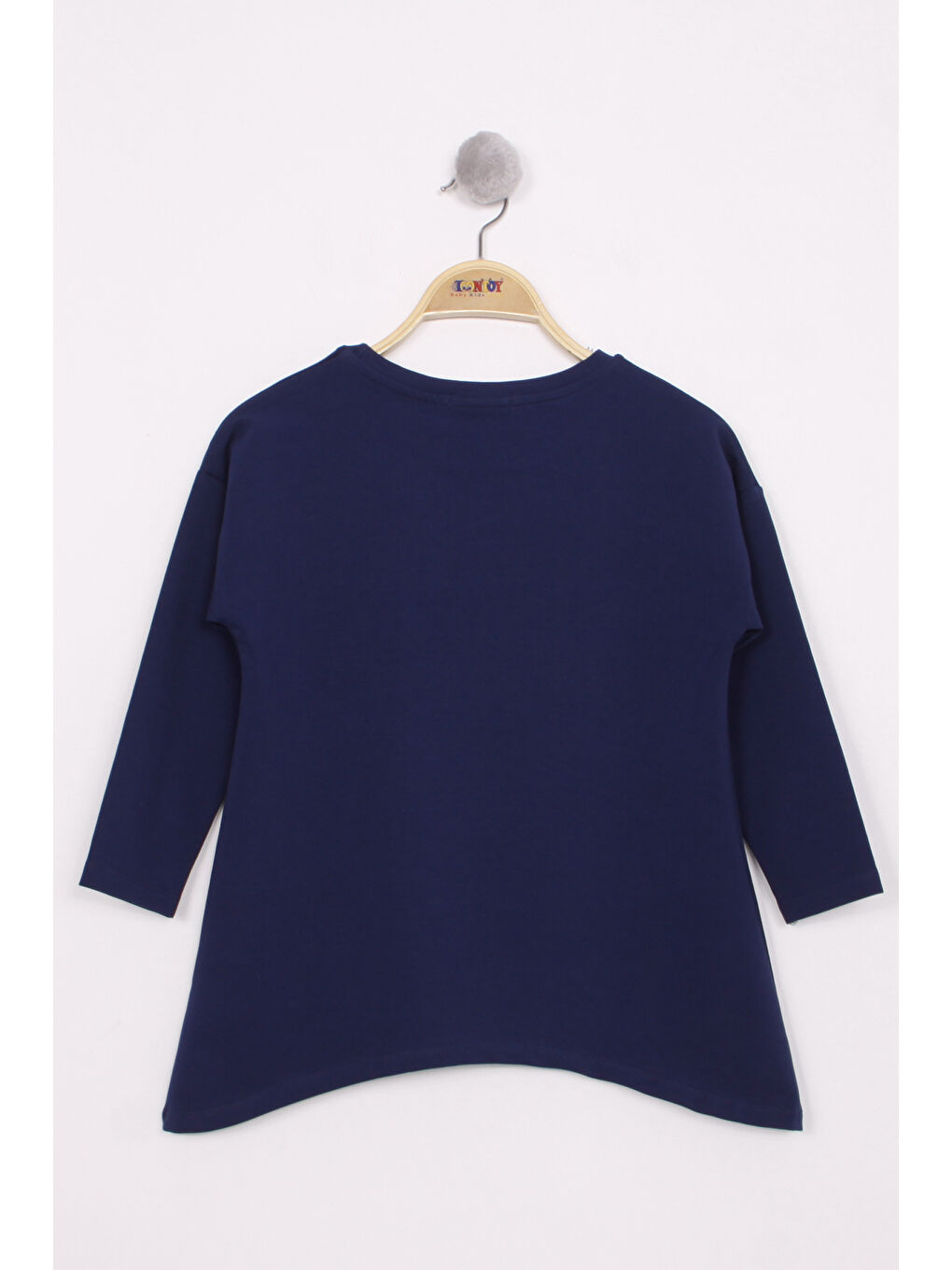 Lacivert Kız Çocuk Pullu Kalp Nakışlı Tişört-1
