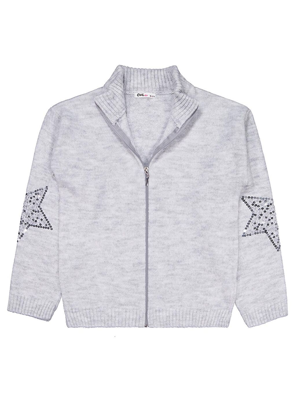 Girls Yıldızlı Taş Baskılı 10-13 Yaş Hırka - Gri 10-11 Yaş-3