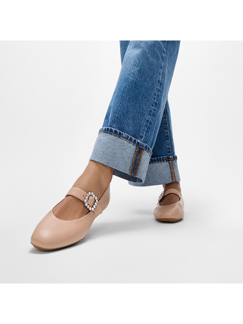 Bej Kadın Babet E3J-B41/001 DELICATO CRYSTAL-BUCKLE LEATHER MARY JANES-1