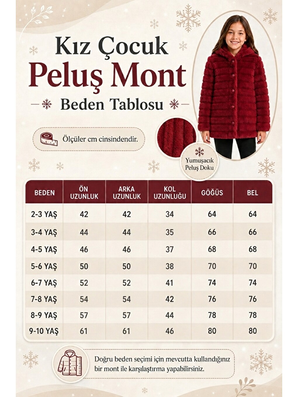 Kırmızı Kız Çocuk Kışlık Kapüşonlu Düğmeli Astarlı Yatay Çizgili Pelüş Mont Ak4518-4
