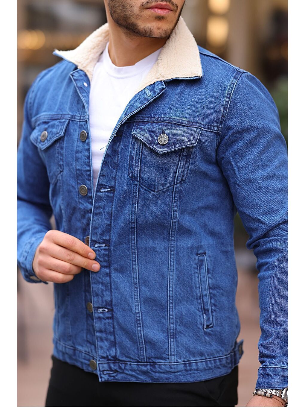 Mavi Erkek Içi Kürklü Jean Ceket-1