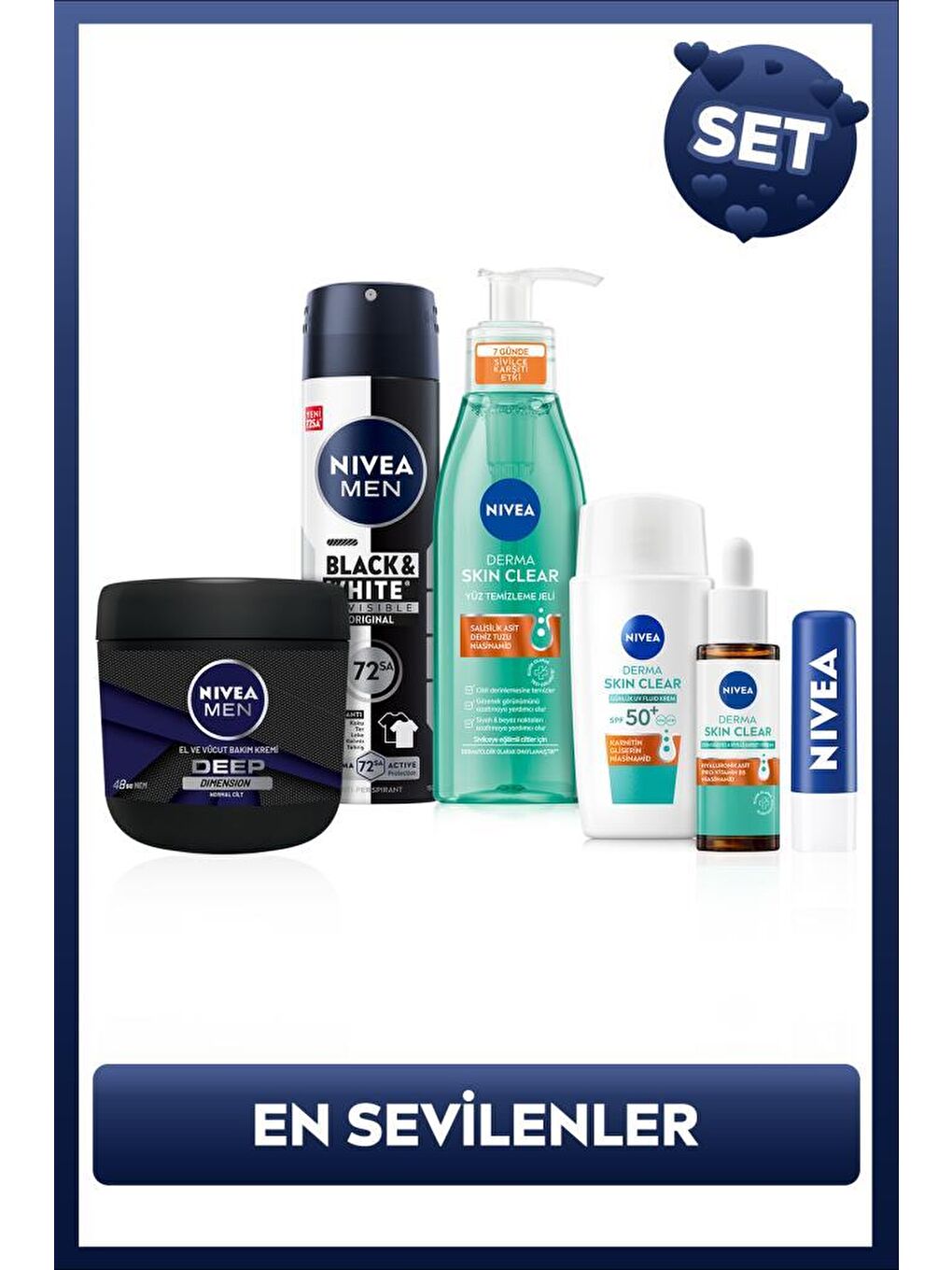 MEN Damat Seti, Deodorant, Vücut Kremi, Renksiz Dudak Kremi, Sivilce Karşıtı Jel, Serum, Güneş Kremi