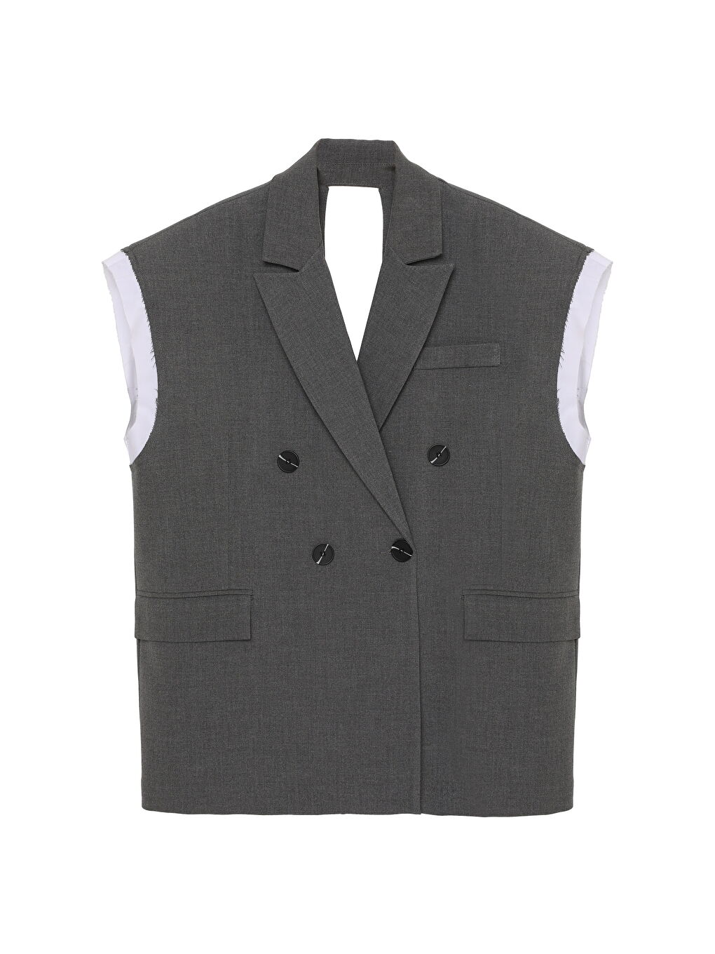 Garni Detaylı Sırt Dekolteli Yelek Koyu Gri