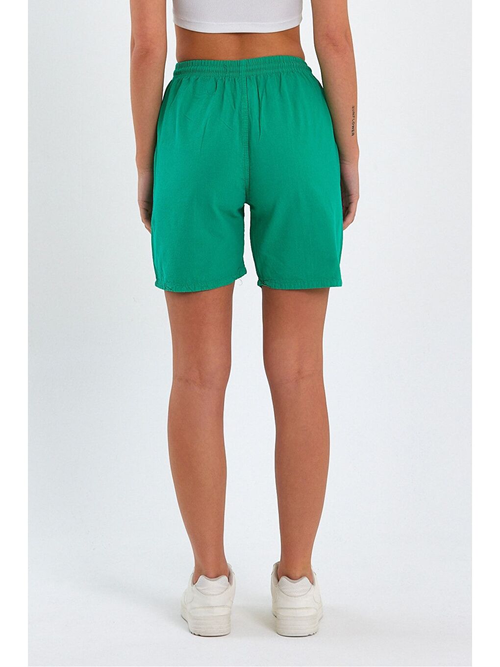 Kadın Yeşil Rahat Kesim Keten Şort-4