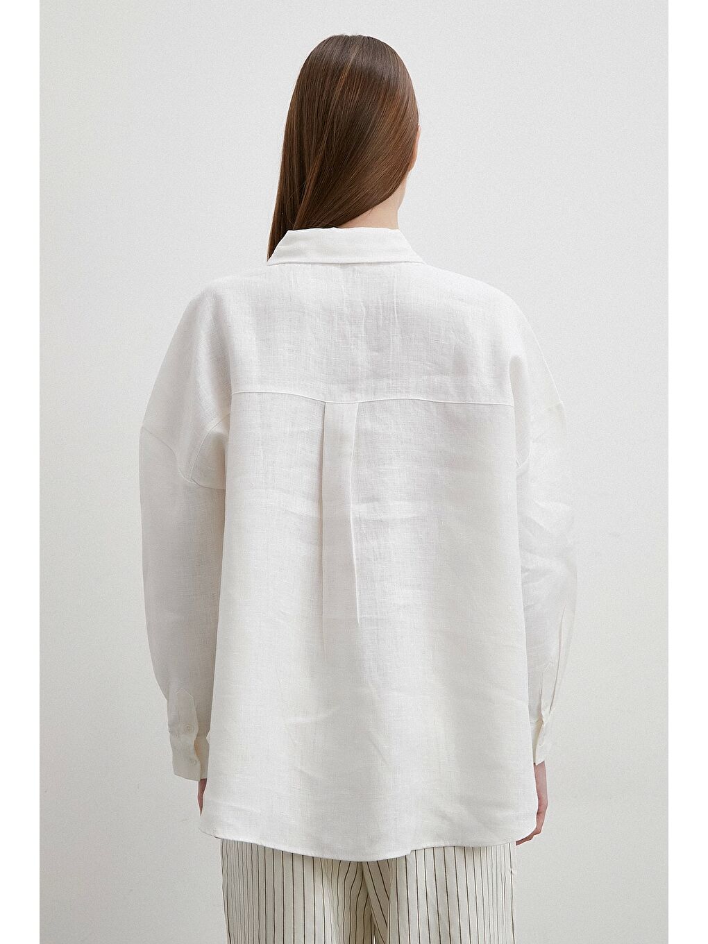 Robalı Cepli Keten Gömlek Ekru-1