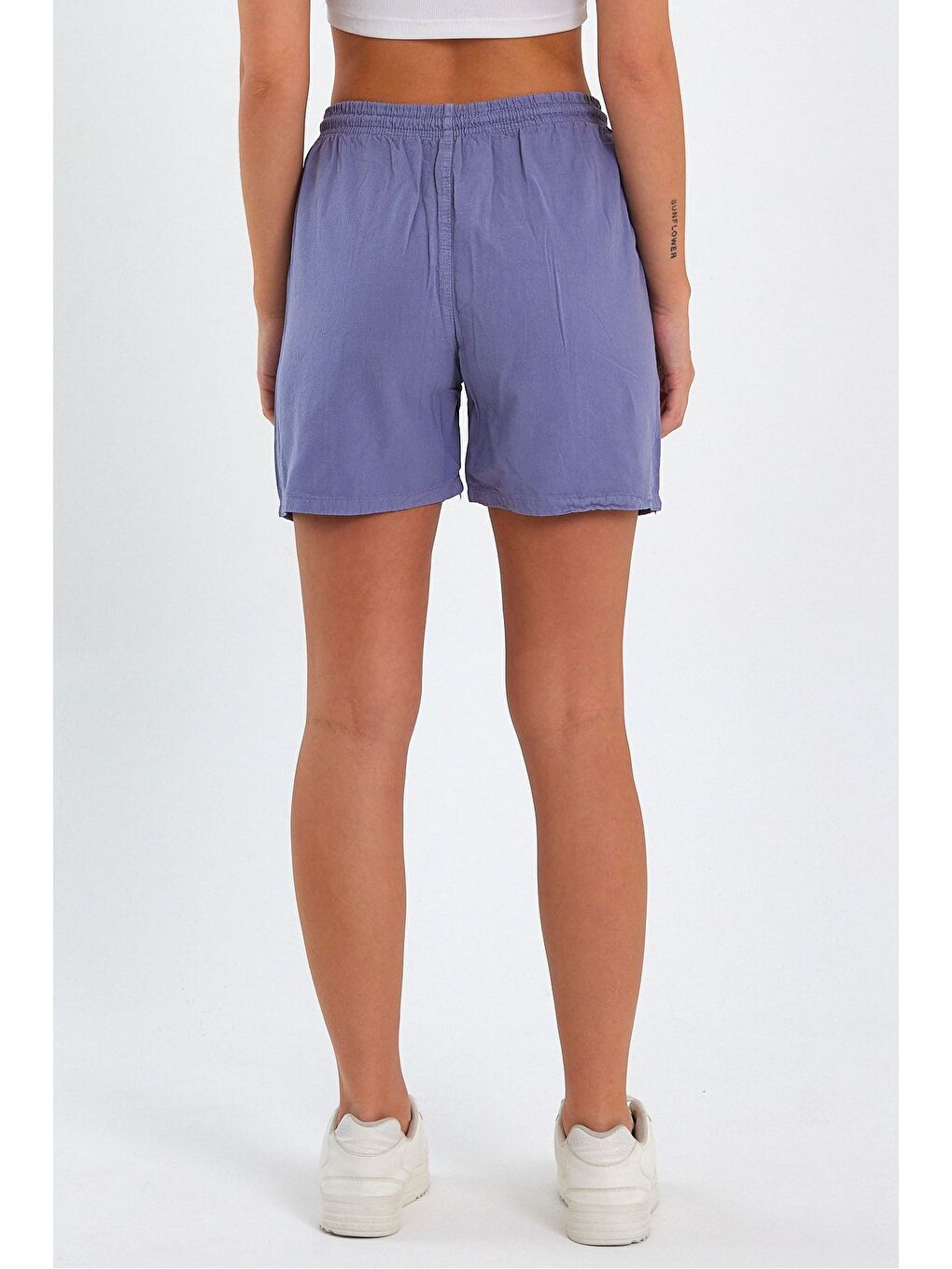 Kadın Lila Rahat Kesim Keten Şort-4