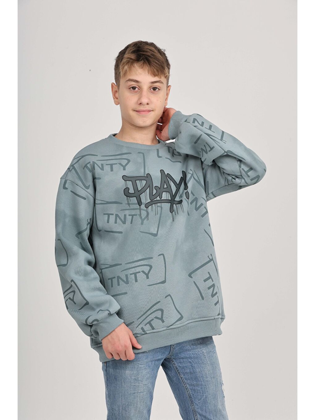 Ekru Erkek Çocuk Play Baskılı Sweatshirt-2
