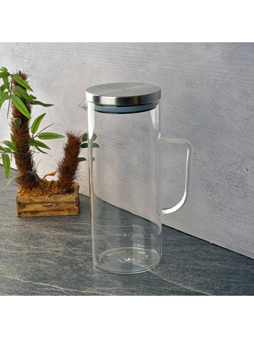 Renksiz Metal Kapaklı Cam Sürahi - Şeffaf - 1500 ml-1