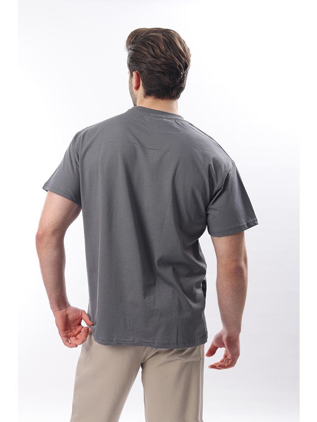 Gri Füme Baskılı Regular Fit Erkek %100 Pamuk Tişört E7107-3